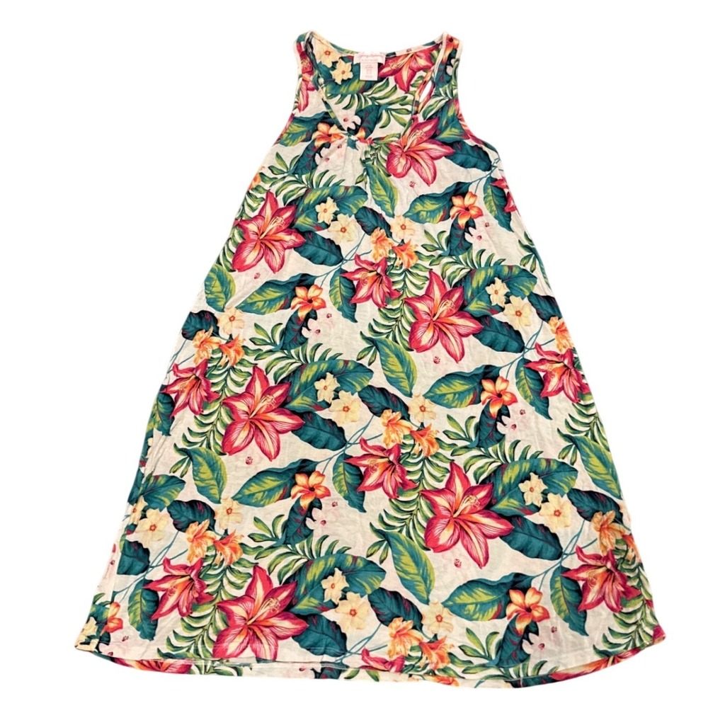 Tommy Bahama Womens Medium Tropical Floral Racerback Chemise Nightgown Hibiscus